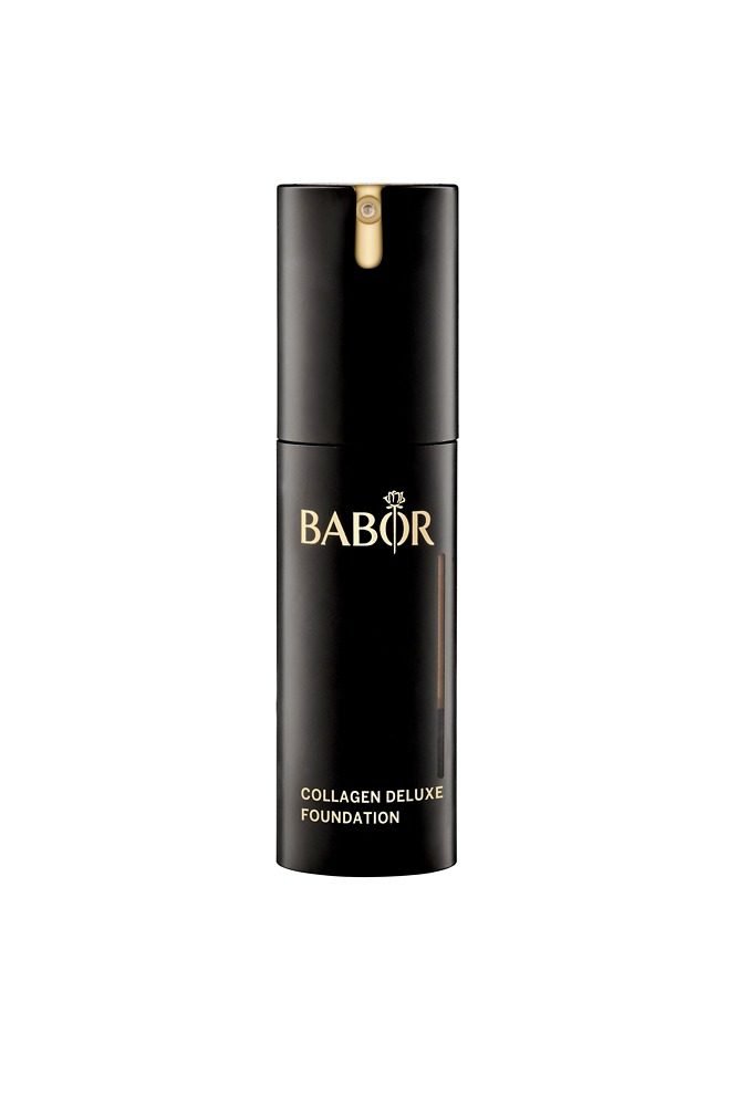 Base de maquillaje BABOR Collagen Deluxe 04 Almond con colágeno, ideal para piel seca y madura, alta cobertura con efecto antiedad y acabado natural.