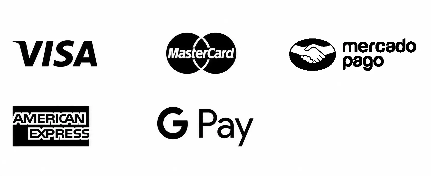 Métodos de pago: Visa, MasterCard, Mercado Pago, American Express, Google Pay